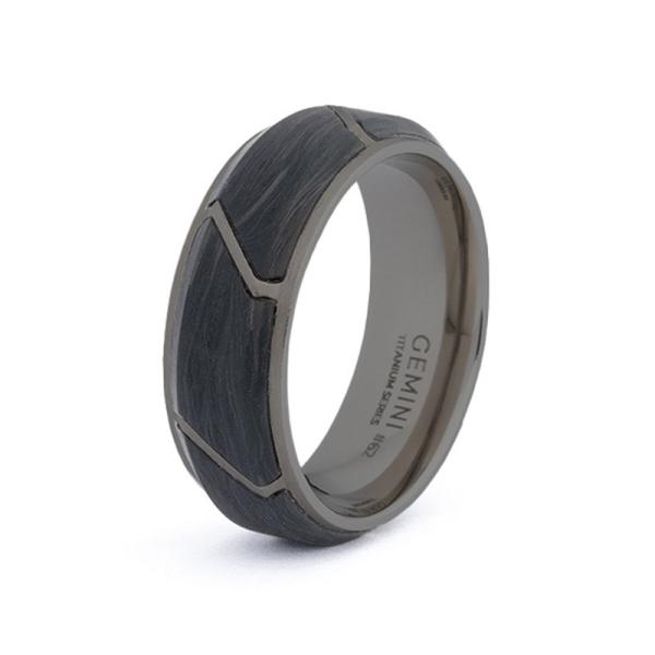 8 mm schwarzer Titanring mit geschmiedetem Carbon-Finish - Carus Black